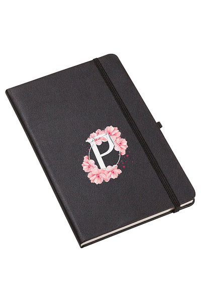 mooodcase Pink Flower Patterned Thermo Leather Notebook with Letter P