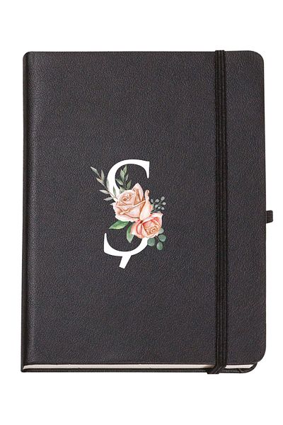 mooodcase Rose Patterned Thermo Leather Notebook with Letter S