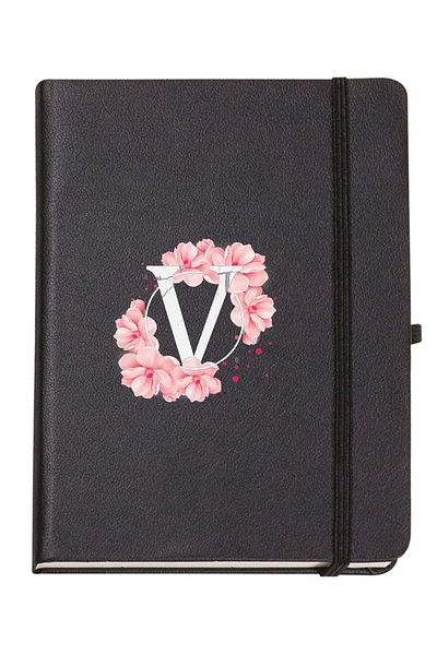 mooodcase Pink Flower Patterned V Letter Thermo Leather Notebook