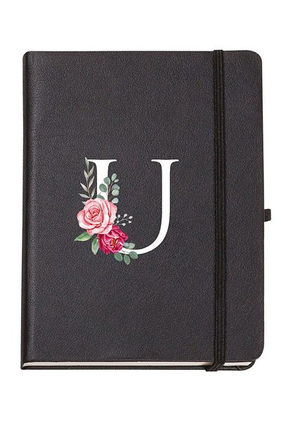 mooodcase Rose Patterned Thermo Leather Notebook with Letter U