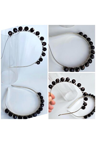 QUEEN AKSESUAR Μεταλλική κορώνα με μαύρο κρύσταλλο και πέτρες σε σειρά