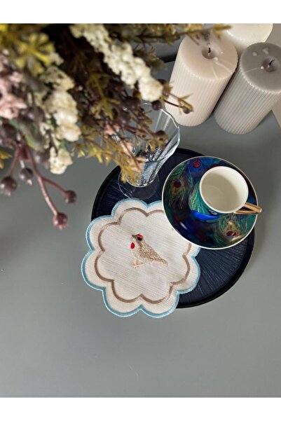 LİNDA MİA Șervețele pentru cocktail Turcoaz Brodate 6 bucăți Roz Alb Albastru