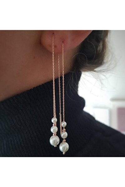 MySilvers İnci  Serisi Gümüş Dizi Küpe Kadın Rose İnci