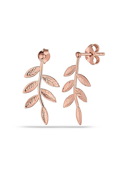 MySilvers Yaprak Küpe Kadın Rose Taşsız