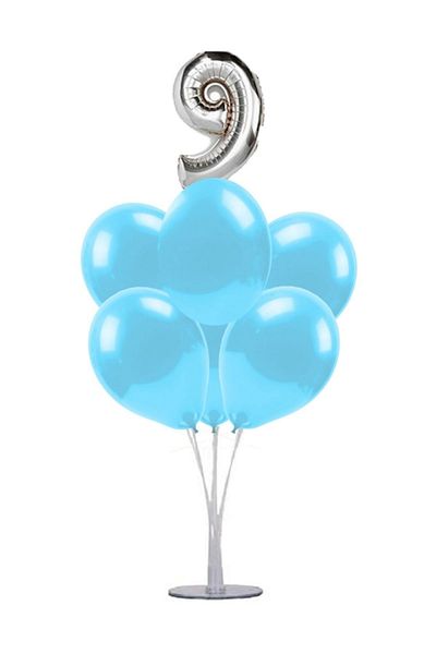 kidspartim 7 Balloon Stand Bunch 9 Silver Blue Balloons