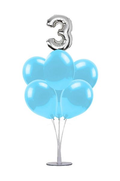 kidspartim 7-Piece Balloon Stand Harness 3 Silver Blue Balloons