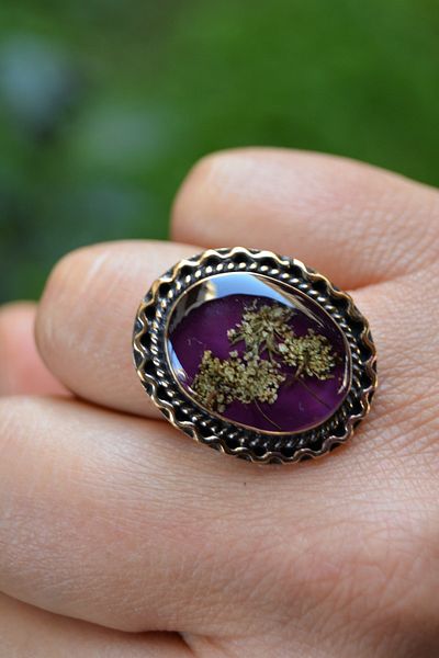 Stoneage Dried Flower Ladies Adjustable Ring