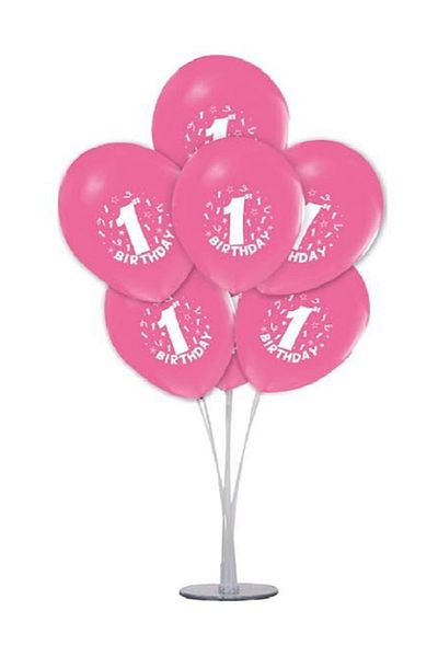 kidspartim 1 Year Old Pink Balloon 7-Piece Stand