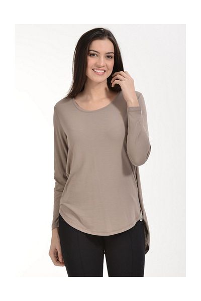 Cotton Candy Υφαντό Λεπτομερές Modal T-Shirt - Γη