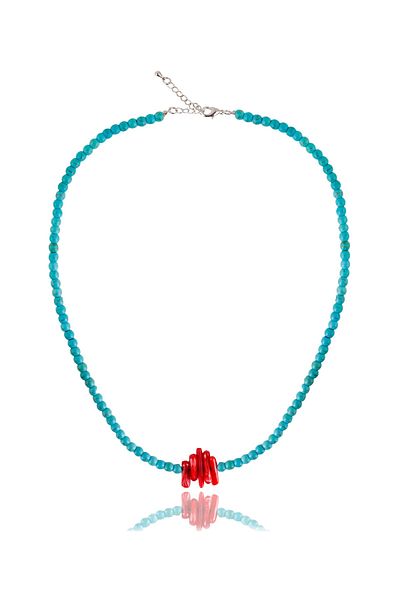 Stoneage Jewellery Coral Natural Stone Turquoise Necklace