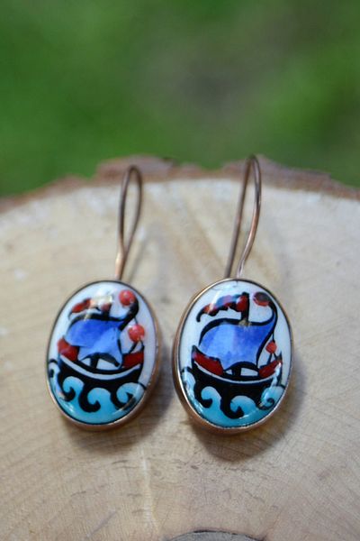 Stoneage Handmade Sailing Tile Ladies Earrings