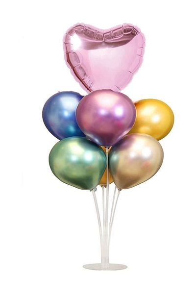 kidspartim 7 Pieces Balloon Bunch Foil Heart Mixed Chrome Balloon