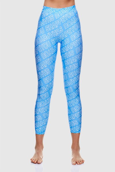 ShapeYou Blue Women's Fitness Athlete Tights with Lettering