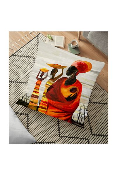 Realhomes Pernă decorativă 3D pentru podea cu desen de pictură în ulei africană - 70 X 70 Cm