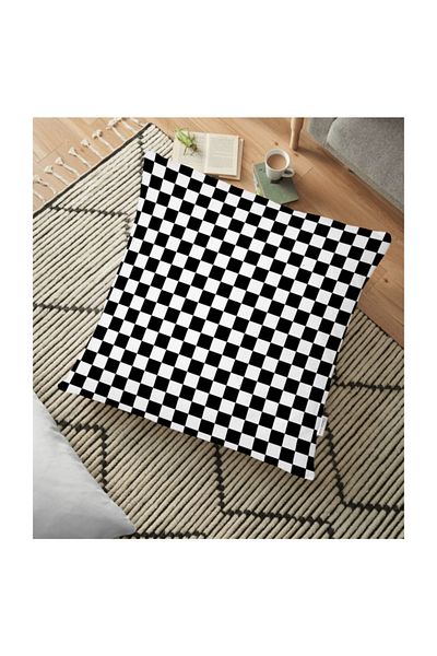 Realhomes Pernă decorativă pentru podea cu model carouri alb-negru - 70 X 70cm