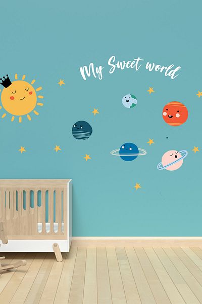 Sim Tasarım Cute Planets Wall Sticker Set
