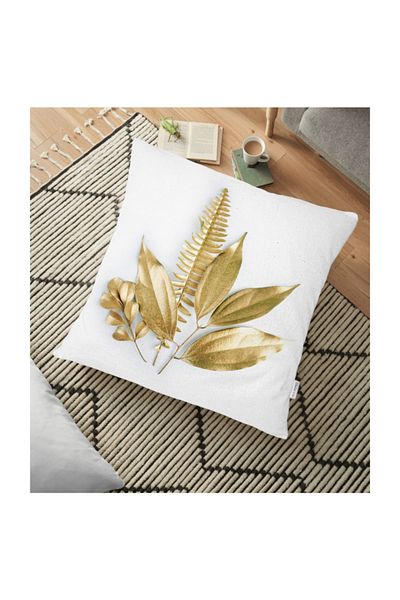 Realhomes Pernă de podea modernă cu aspect de frunze aurii 3D - 70 X 70 cm