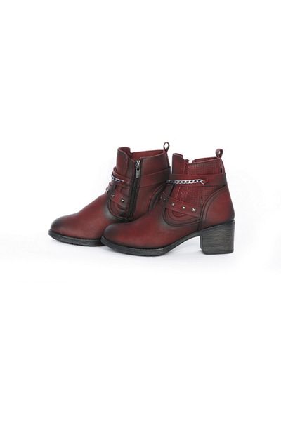 Siber Women's Claret Red Chain and Studded Boots
