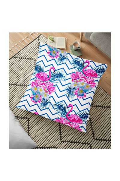 Realhomes Pernă de podea decorativă imprimată cu flamingo în zig-zag - 70 X 70 Cm
