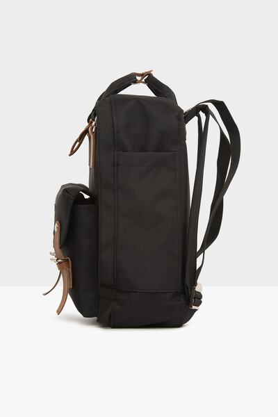 Bagmori Unisex Black Belt Detailed Pocket Backpack