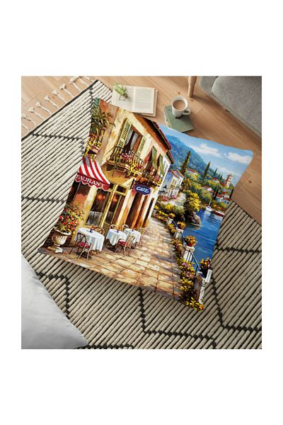Realhomes Pictură în ulei Alaçatı Pernă decorativă pentru podea cu imprimare digitală - 70 X 70 Cm