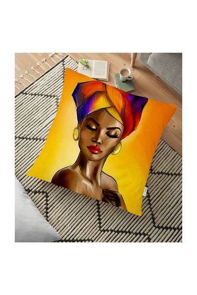 Realhomes Pernă decorativă de podea imprimată digital cu design modern pentru femei africane - 70 X 70 Cm