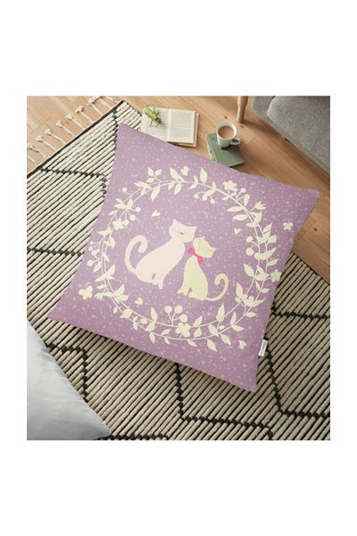 Realhomes Pernă decorativă cu pisici și animale cu fundal mov - 70 X 70 cm