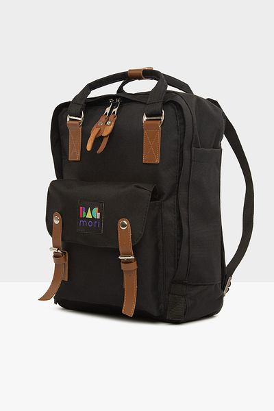 Bagmori Unisex Black Belt Detailed Pocket Backpack