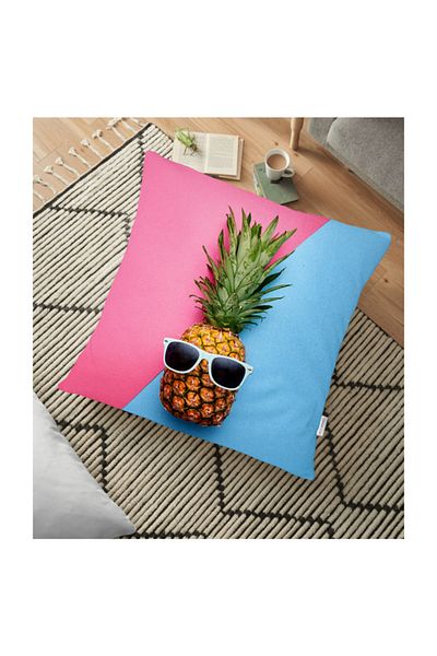 Realhomes Pernă de podea modernă cu model albastru, roz, ananas