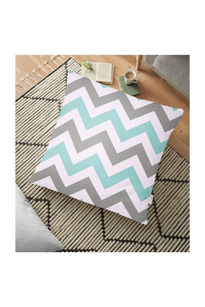 Realhomes Pernă de podea modernă, cu imprimare digitală, cu model în zig-zag, gri turcoaz - 70 X 70 Cm