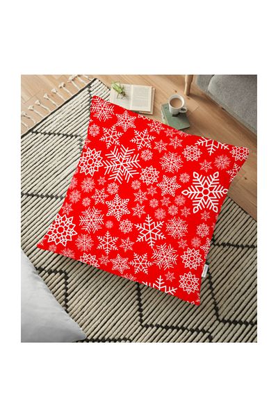 Realhomes Pernă decorativă de podea cu design fulgi de nea pe podea roșie - 70 X 70 cm