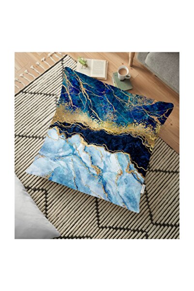 Realhomes Modern Floor Cushion with Gold Leaf and Blue Background - 70 x 70 cm