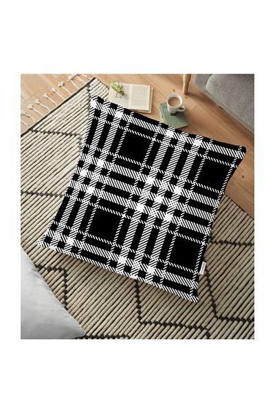 Realhomes Pernă decorativă pentru podea cu model carouri alb-negru - 70 X 70 cm