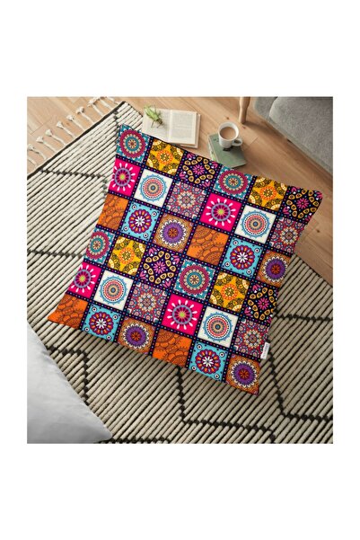 Realhomes Kareli Etnik Desenli Özel Tasarım Yer Minderi - 70 X 70 Cm