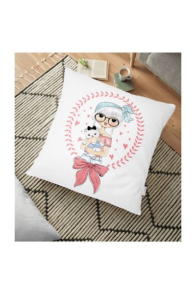 Realhomes Fashion Girl Printed Digital Perna de podea Moderna - 70 X 70 cm