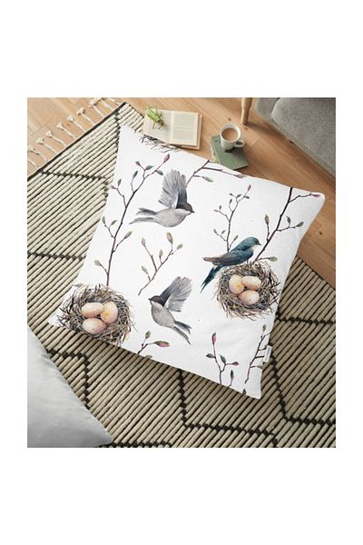 Realhomes Perna decorativa de podea cu pasari si crengi - 70 X 70 Cm