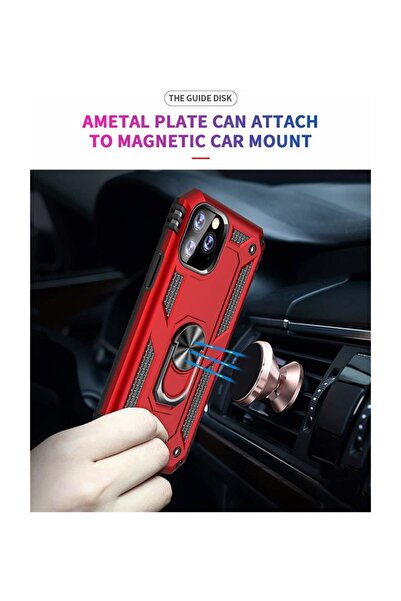 Microsonic Apple Iphone 11 Pro Max (6.5'') Kılıf Military Ring Holder Kırmızı