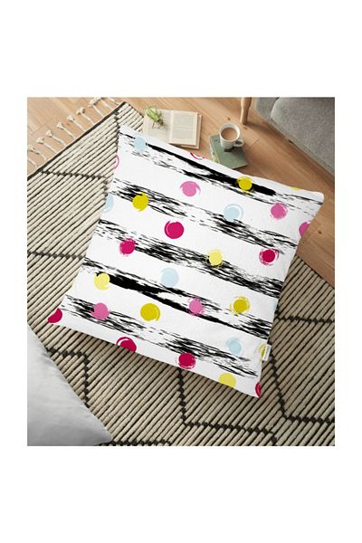 Realhomes Pernă de podea modernă cu tematică orizontală curcubeu cu buline - 70 X 70 cm