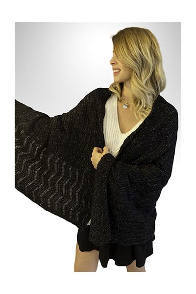 Ocean Black Glitter Knitwear Knitted Back Shawl
