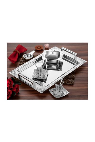 İnter Stone Handled Model Stainless Steel Tea Tray