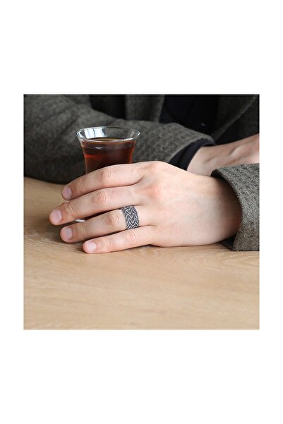 Tesbihane Siyah-Beyaz Renkli 1000 Ayar Gümüş Trabzon El Örmesi Kazaz Yüzük 102000419