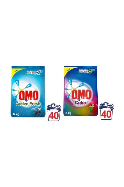Omo Omo Matik Toz Çamaşır Deterjanı Active Fresh 6 Kg + Renkli 6 Kg