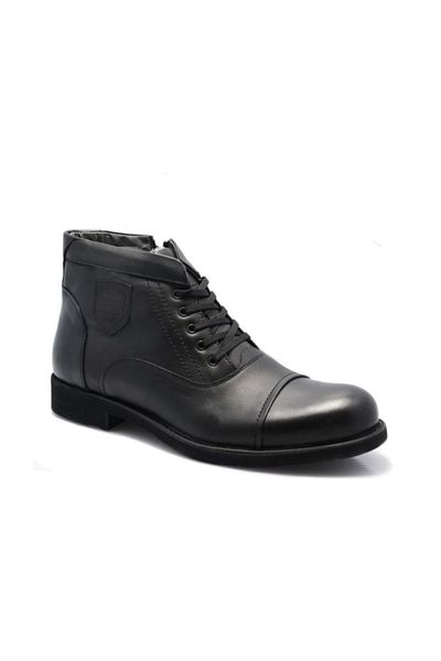 İmerShoes Καθημερινές ανδρικές γνήσιες δερμάτινες μαύρες μπότες Μπότες μεγάλου μεγέθους με γούνα εσωτερικά παπούτσια με φερμουάρ 081