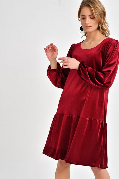 Quincey Velvet Dress Claret Red EBT2740
