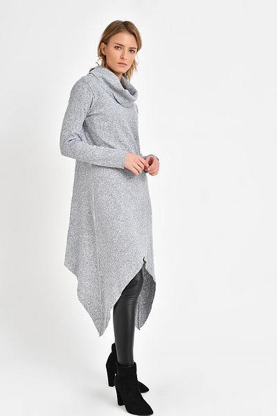 Quincey Asymmetric Wool Tunic Light Gray BDM2516