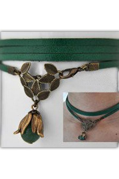 LADYMİRAGE Pearl Flower Original Leather Choker Necklace