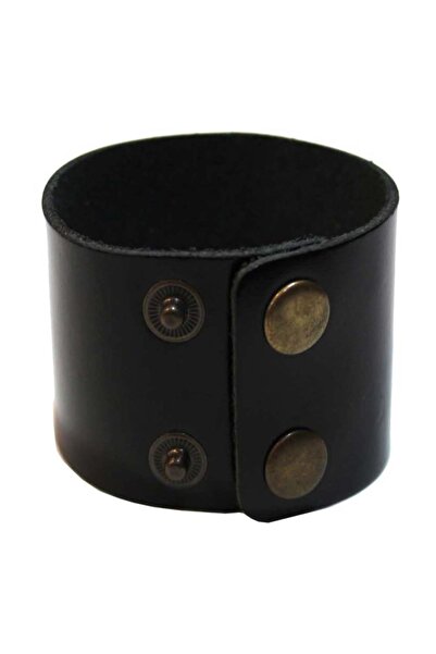 Modaroma Kalın Deri Siyah Bileklik