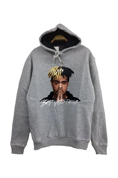 fame-stoned Унисекс суитшърт с качулка и щампа Xxxtentacion, сив, 100% памучен