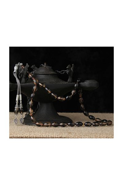 Tesbihsepetim Squeezing Amber Prayer Beads - With Silver Tugra Tassels