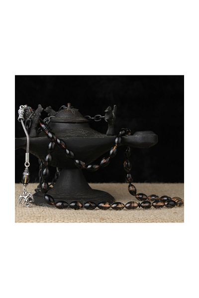 Tesbihsepetim Squeezing Amber Prayer Beads - Silver Color, with Seljuk and Tassels
